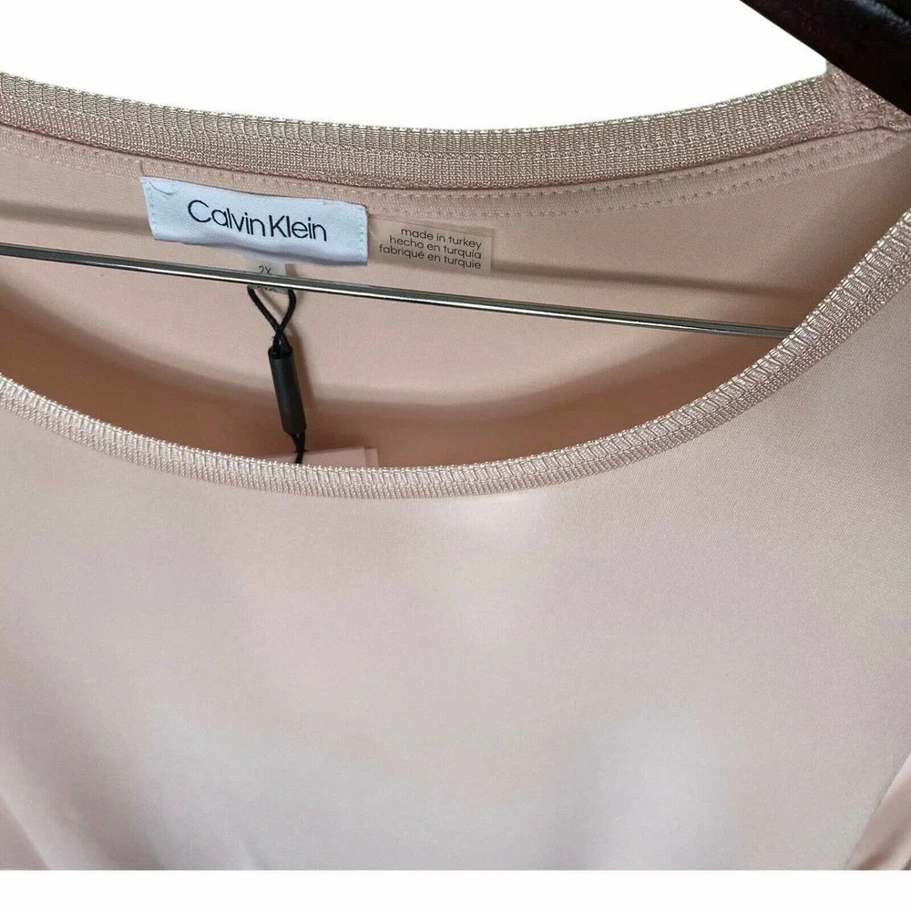 Calvin Klein Women's Top Size 2XL Short Sleeves Embellished Flutter Pink New - Picture 4 of 12